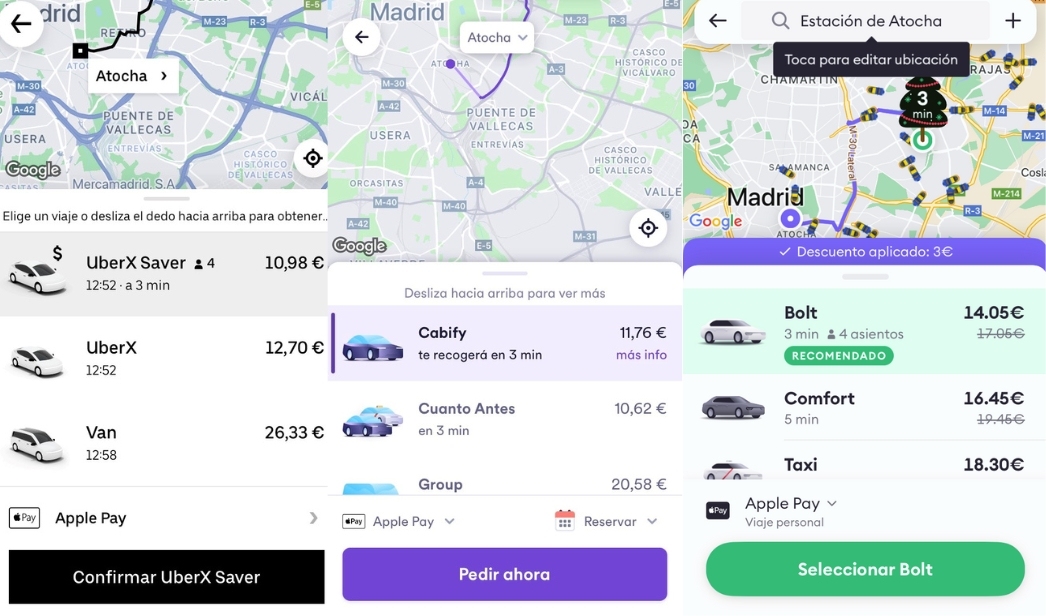 comparativa Uber, Cabify y Bolt 