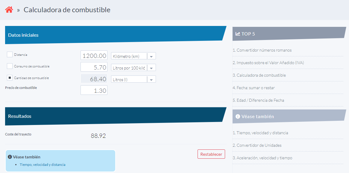 calculadora de combustible