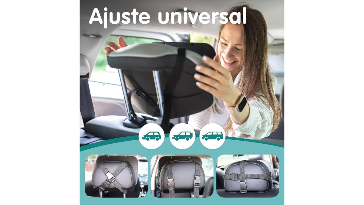 Este espejo retrovisor para vigilar al bebé se instala fácilmente.