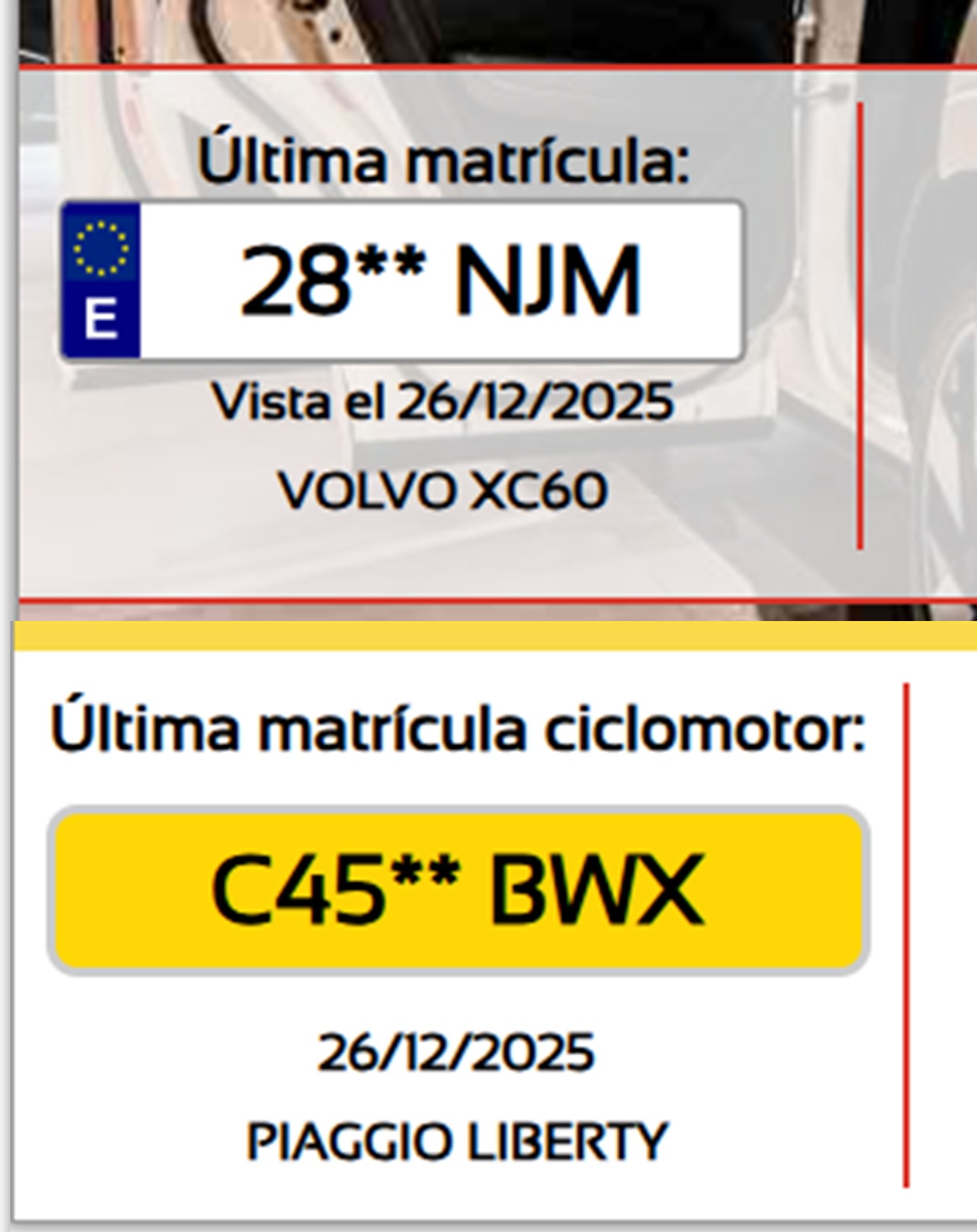última matrícula hoy 26 de diciembre