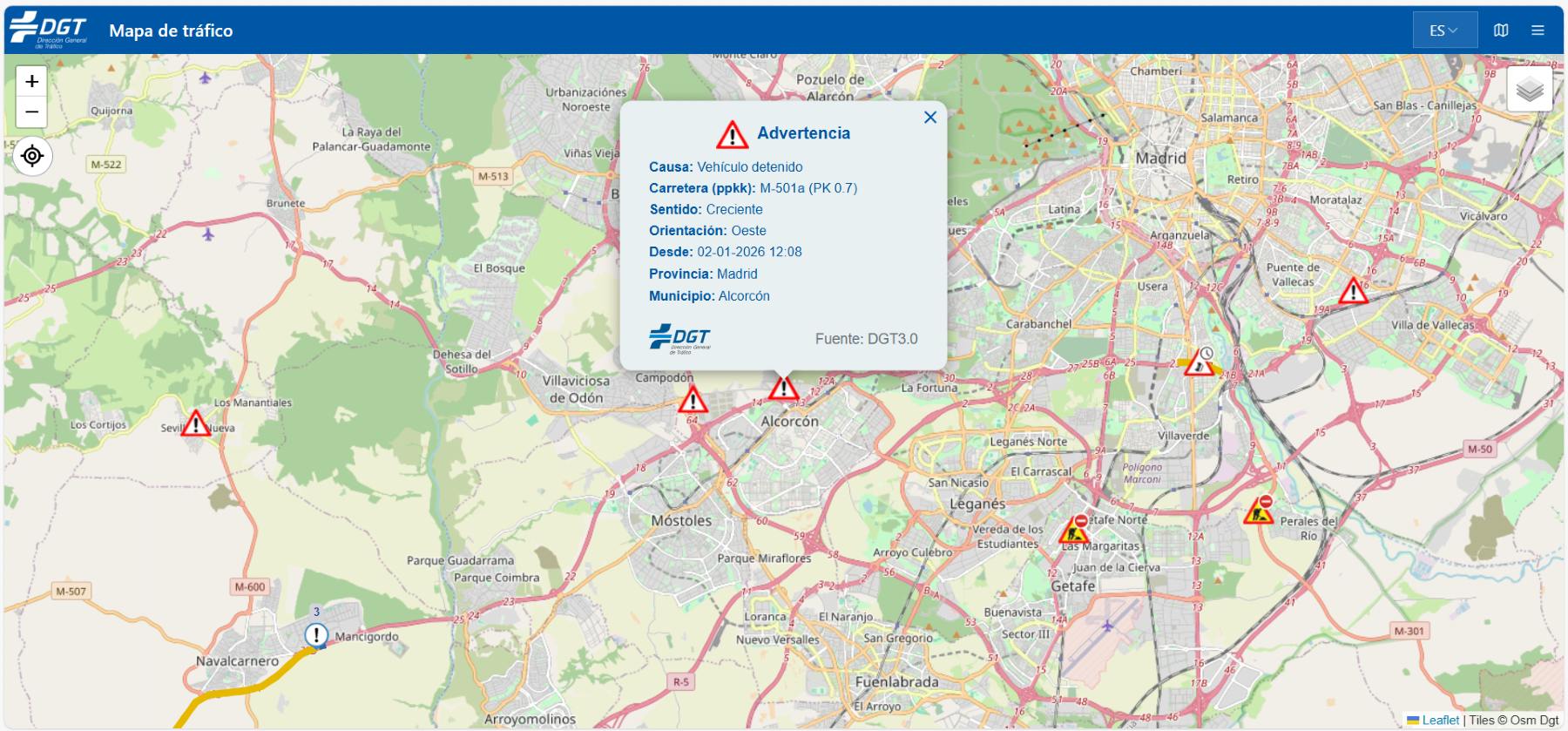 Mapa incidencias tiempo real DGT